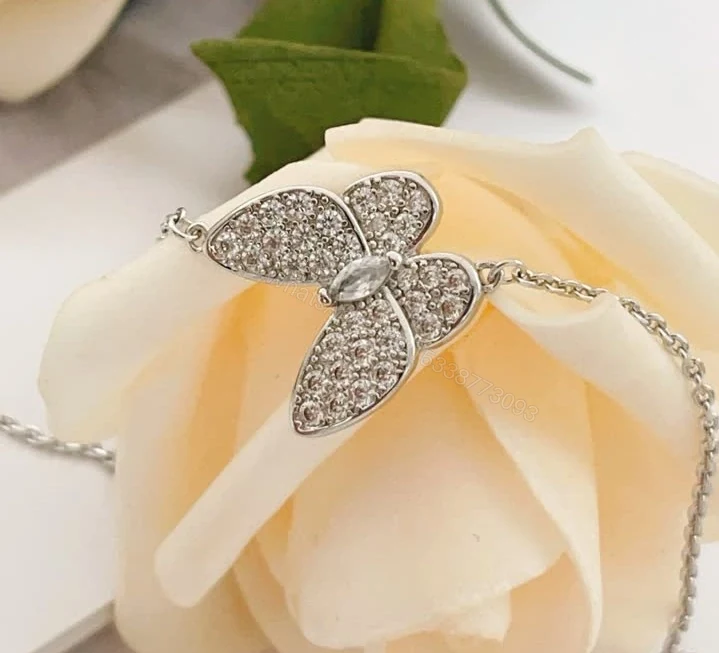 View 5 of Van Cleef Arpels Replica Two Butterfly Pendant Necklace in White Gold