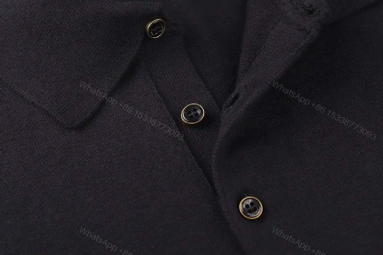 View 4 of Black Cotton Polo with Gold LV Logo Polo Shirt
