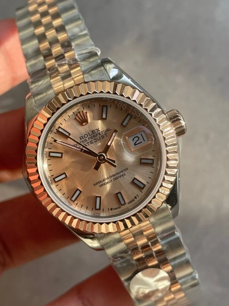 View 3 of Replica Rolex Datejust 28mm Rose Gold Steel Champagne Dial Jubilee