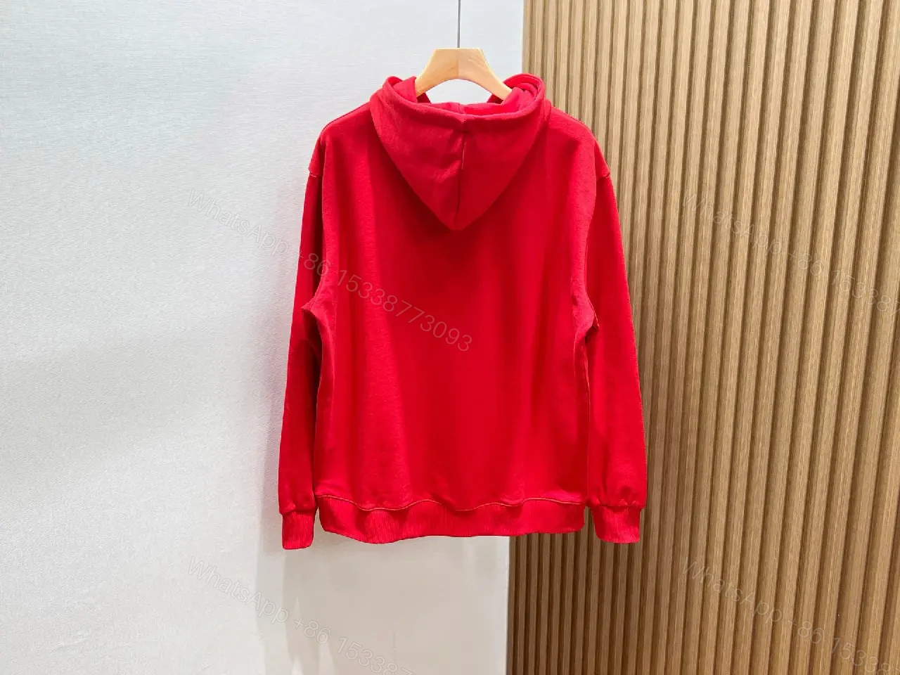 View 6 of Bold Red Hoodie with Celine-Inspired Typography