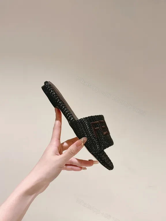 View 6 of Fendi Textured Black Woven Slide: Signature Comfort