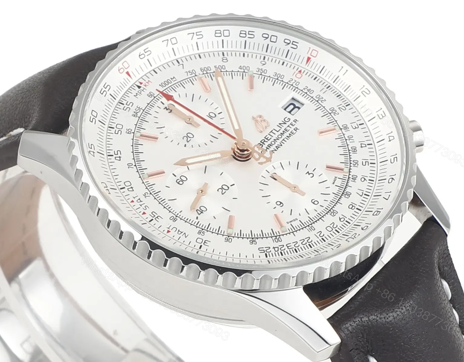 View 6 of Breitling Navitimer B01 Chronograph 43mm Stainless Steel Watch with Black Leather Strap