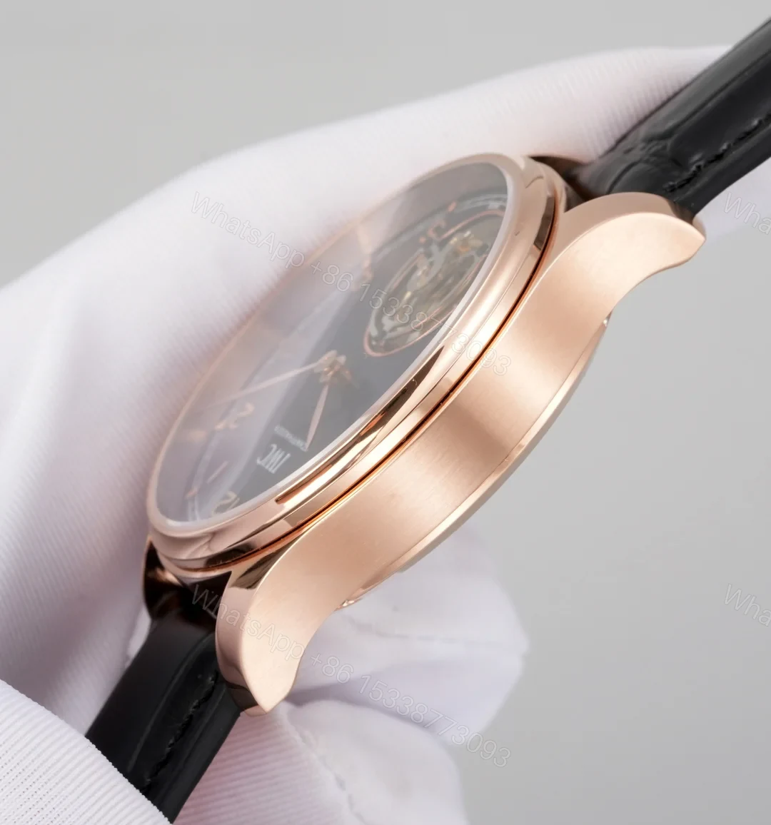 View 9 of IWC Tourbillon Rose Gold Replica 42MM Premium White Dial Black Leather Strap Edition RG-IWC-TOURBILLON-RG-42