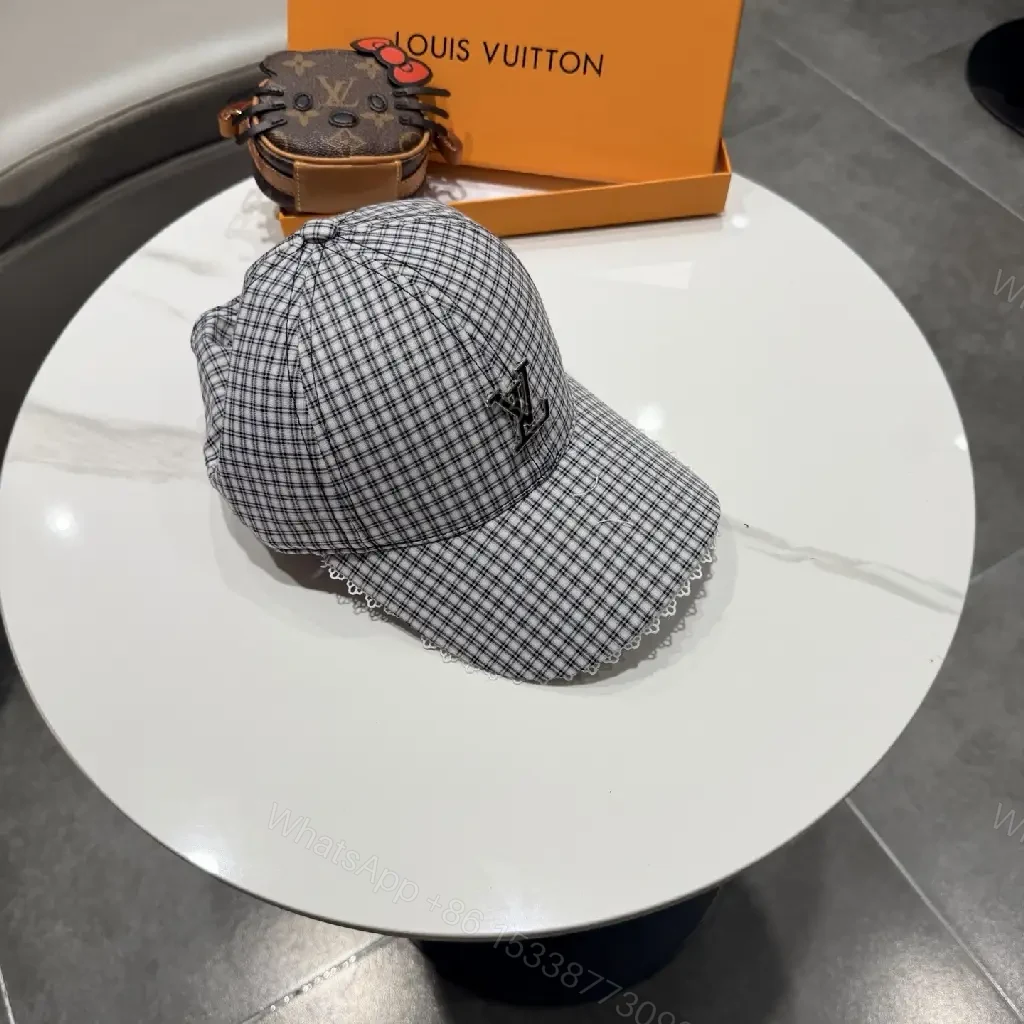 View 3 of Structured Plaid Cap with Subtle Monogram, Modern Textured Cap