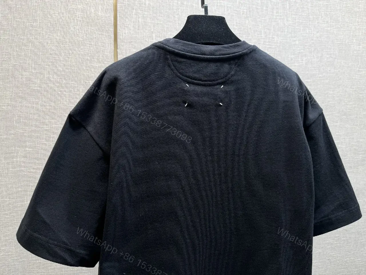 View 9 of Black Cotton Crew Neck Tee: Subtle Embroidery, Luxury Wear