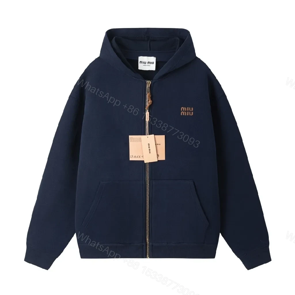 Minimalist Navy Zip Hoodie—Cotton Blend, Modern Fit, Logo Accent, Hoodie — view 1