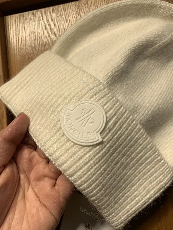 View 8 of Moncler White Cashmere-Blend Knit Beanie, Luxury Style