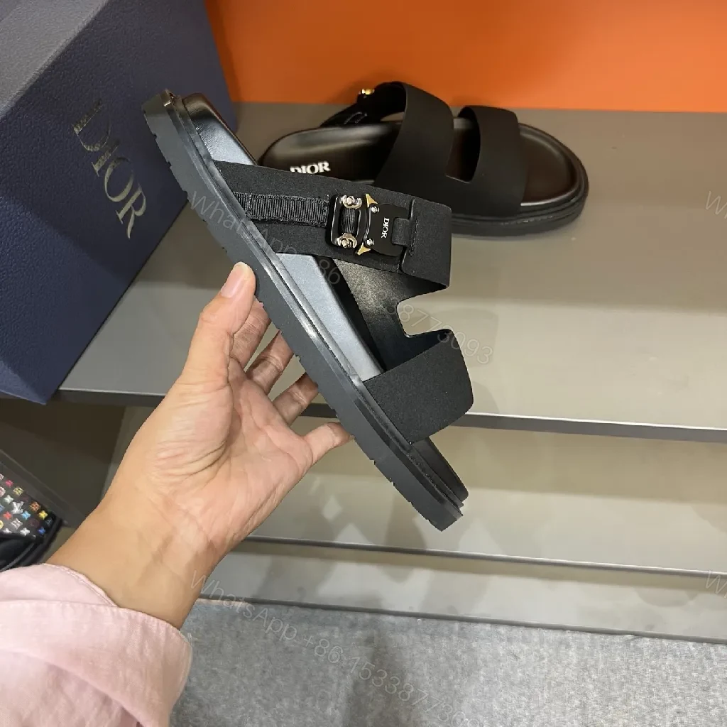 View 5 of Bold Textured Straps Black Leather Sandals: Minimalist Luxury