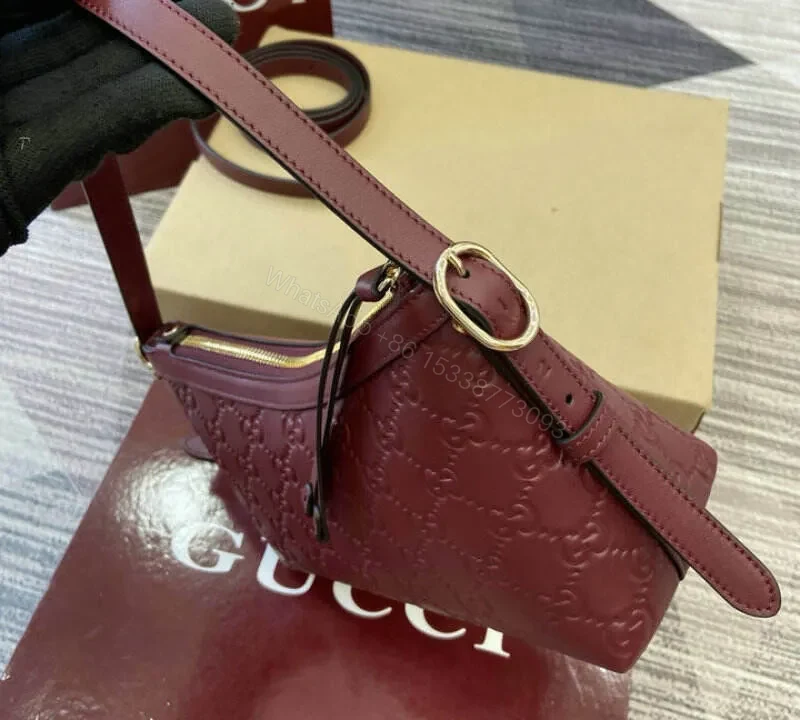 View 3 of Gucci GG Emblem Small Shoulder Bag – Rosso Ancora Red Leather
