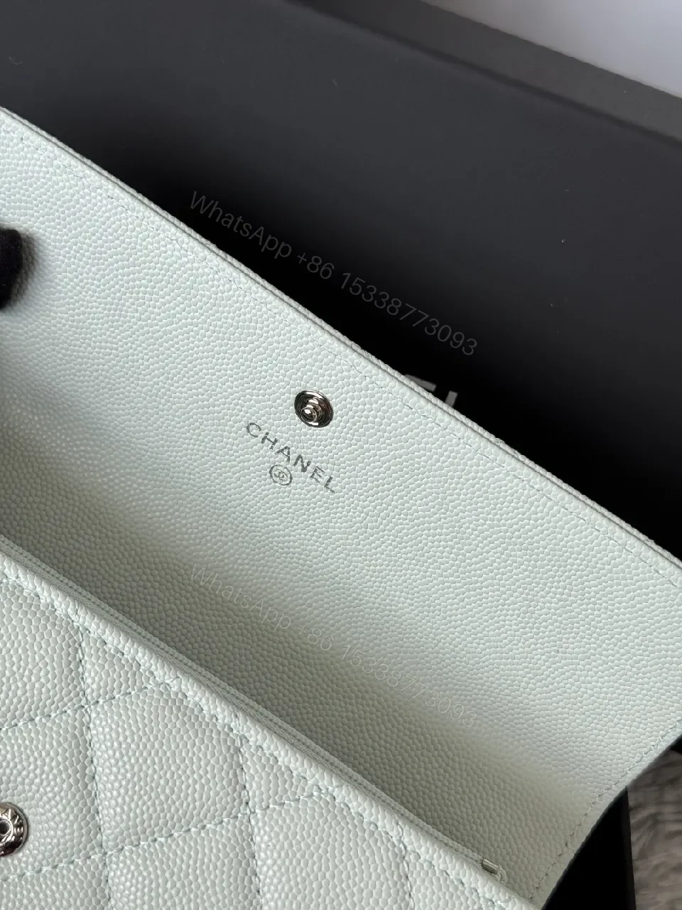 View 9 of Mint Caviar Leather Wallet: Quilted, Bi-Fold, Subtle Shine
