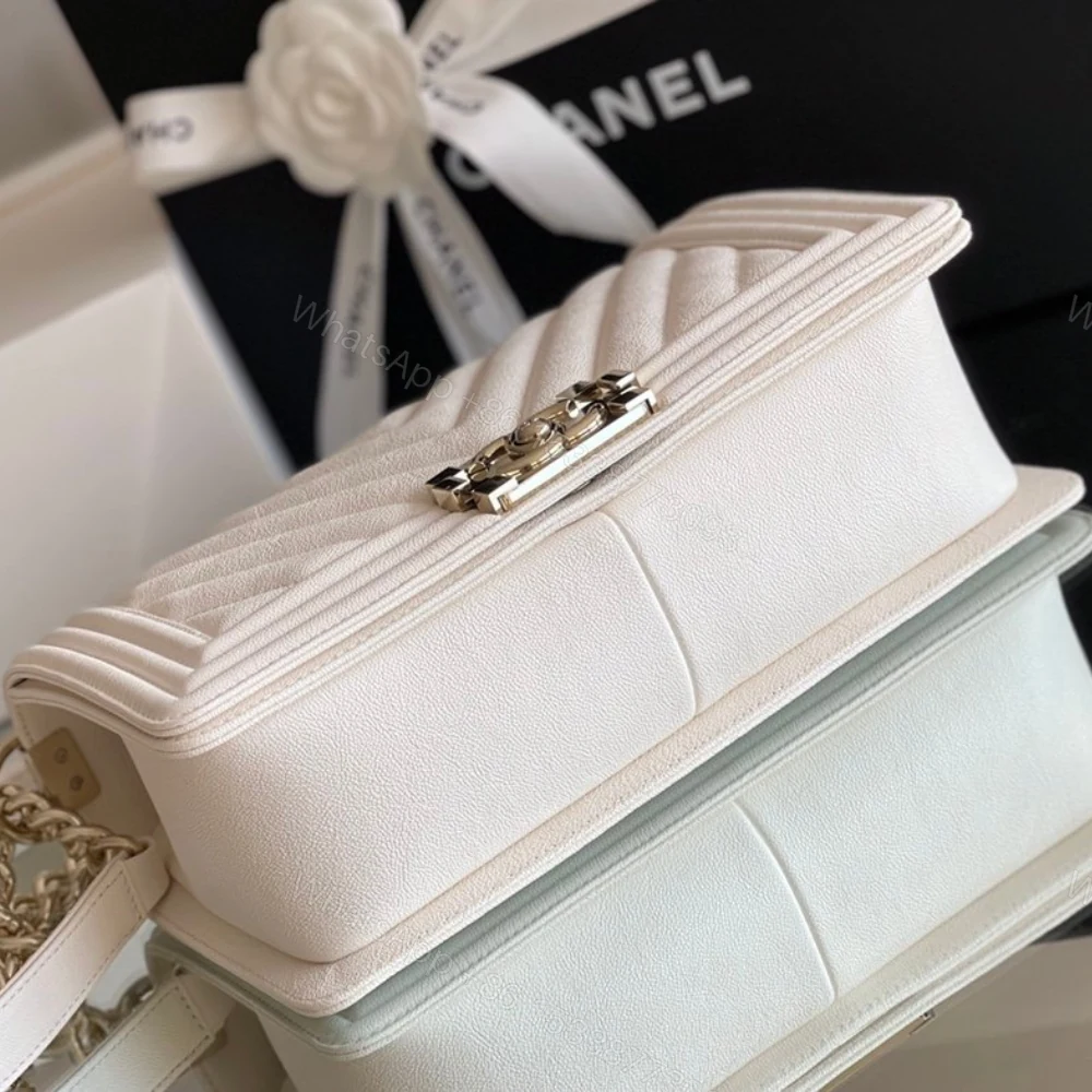 View 4 of Chanel Boy Bag White Gold Hardware 25Cm A67086