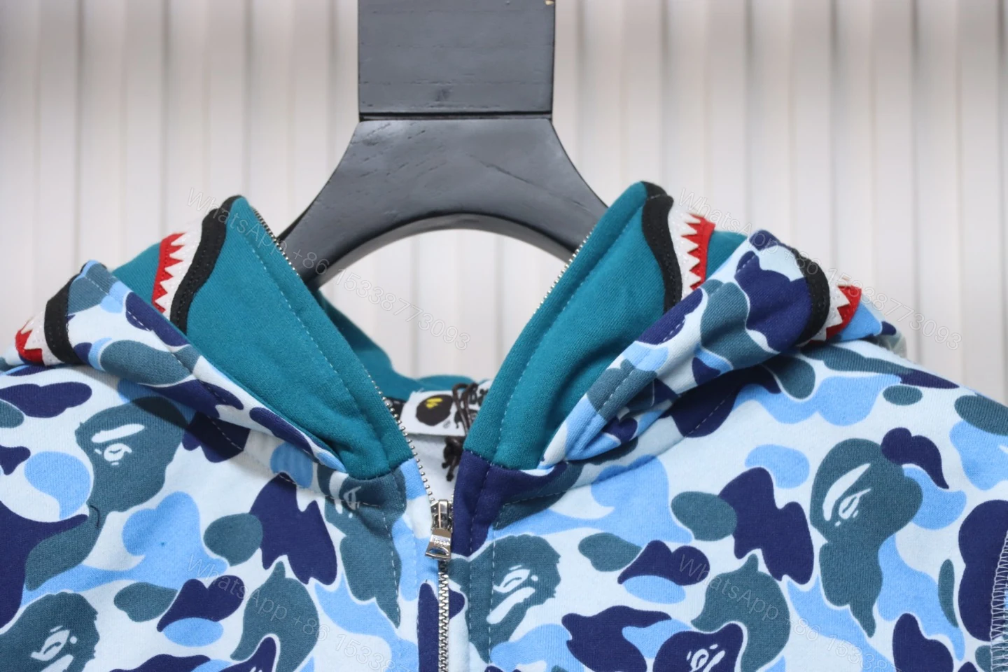 View 3 of BAPE Camouflage Double Hat Hoodie Light Blue