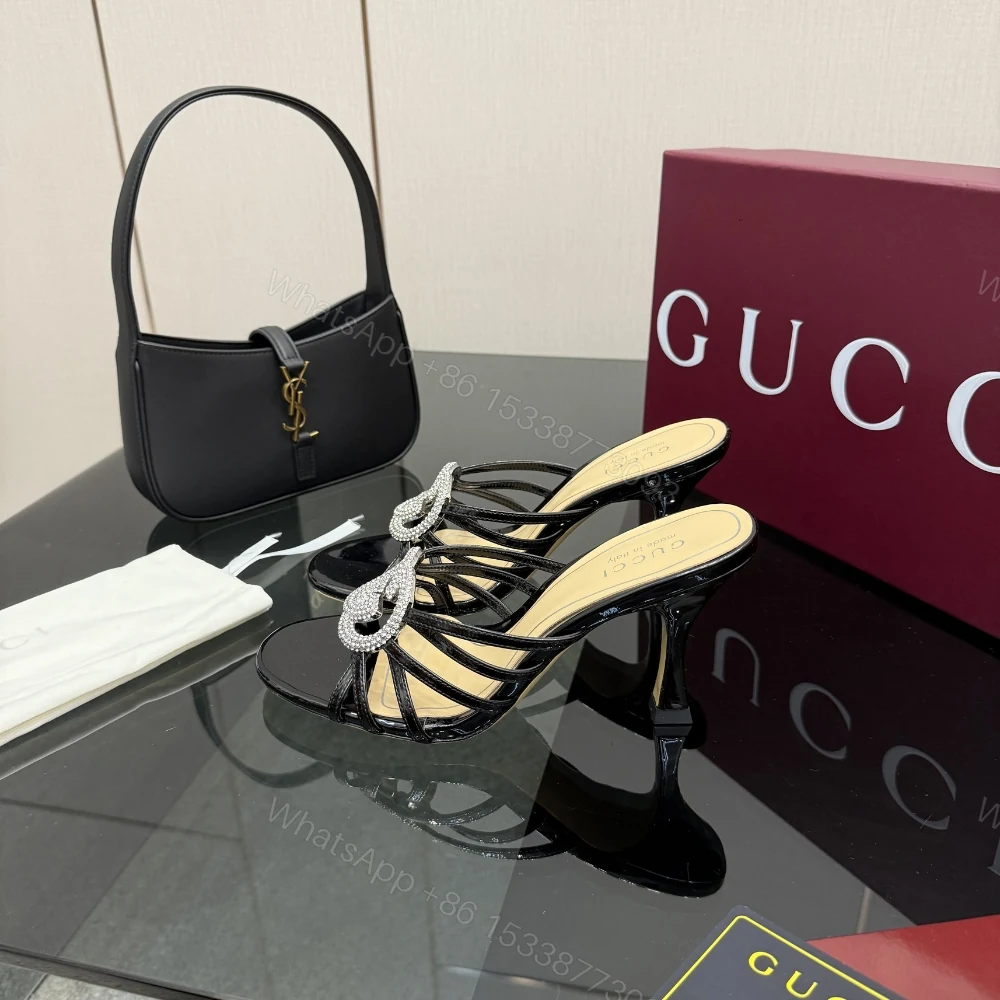 View 7 of Gucci Women Slide Sandal With Crystal Interlocking G Black