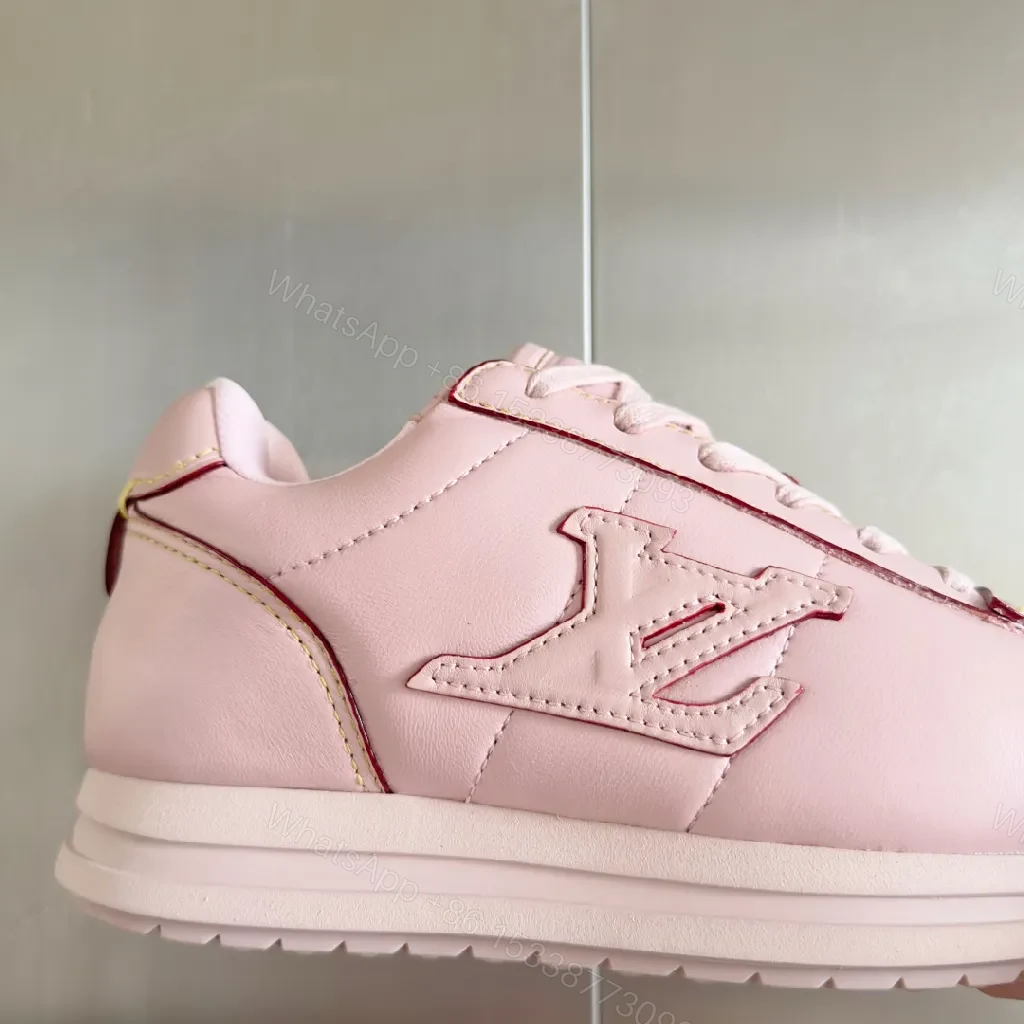 View 8 of Soft Pink Leather High-Tops with Subtle LV-Inspired Detailing