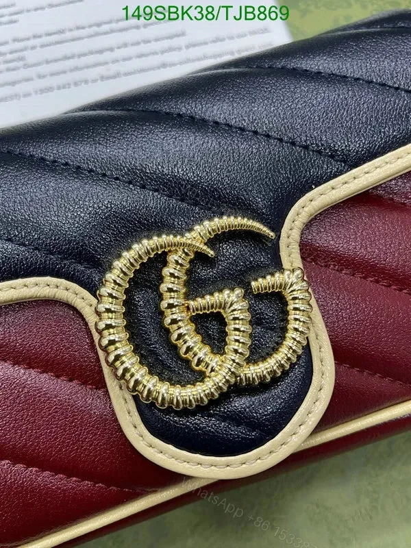 View 12 of Gucci Blue and Red GG Marmont Mini Leather Shoulder Bag featuring Textured Torchon Double G AS474