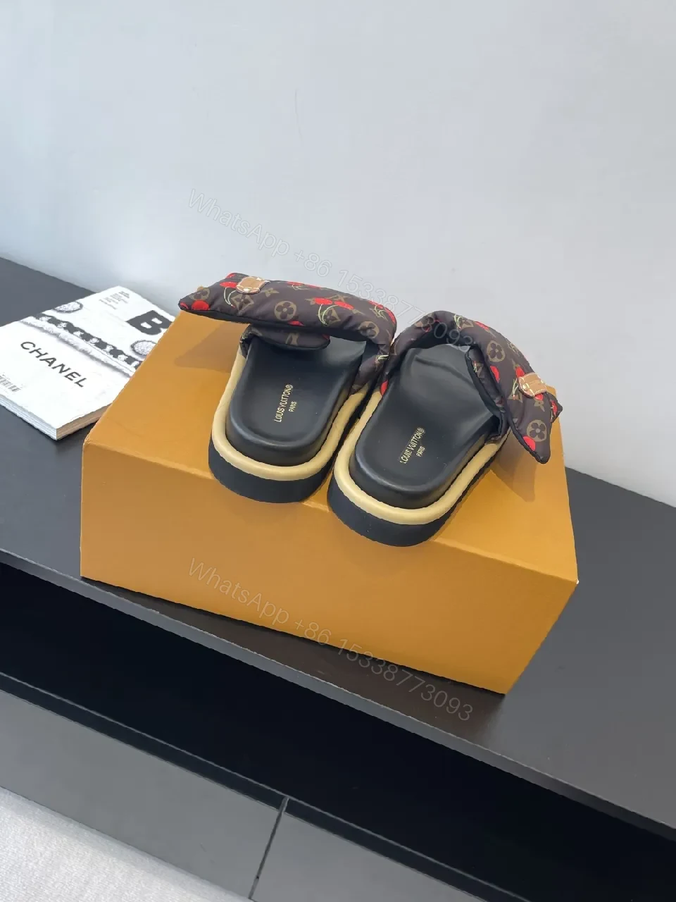 View 5 of Cherry-Accent Monogram Slide: Luxe Comfort Sandal
