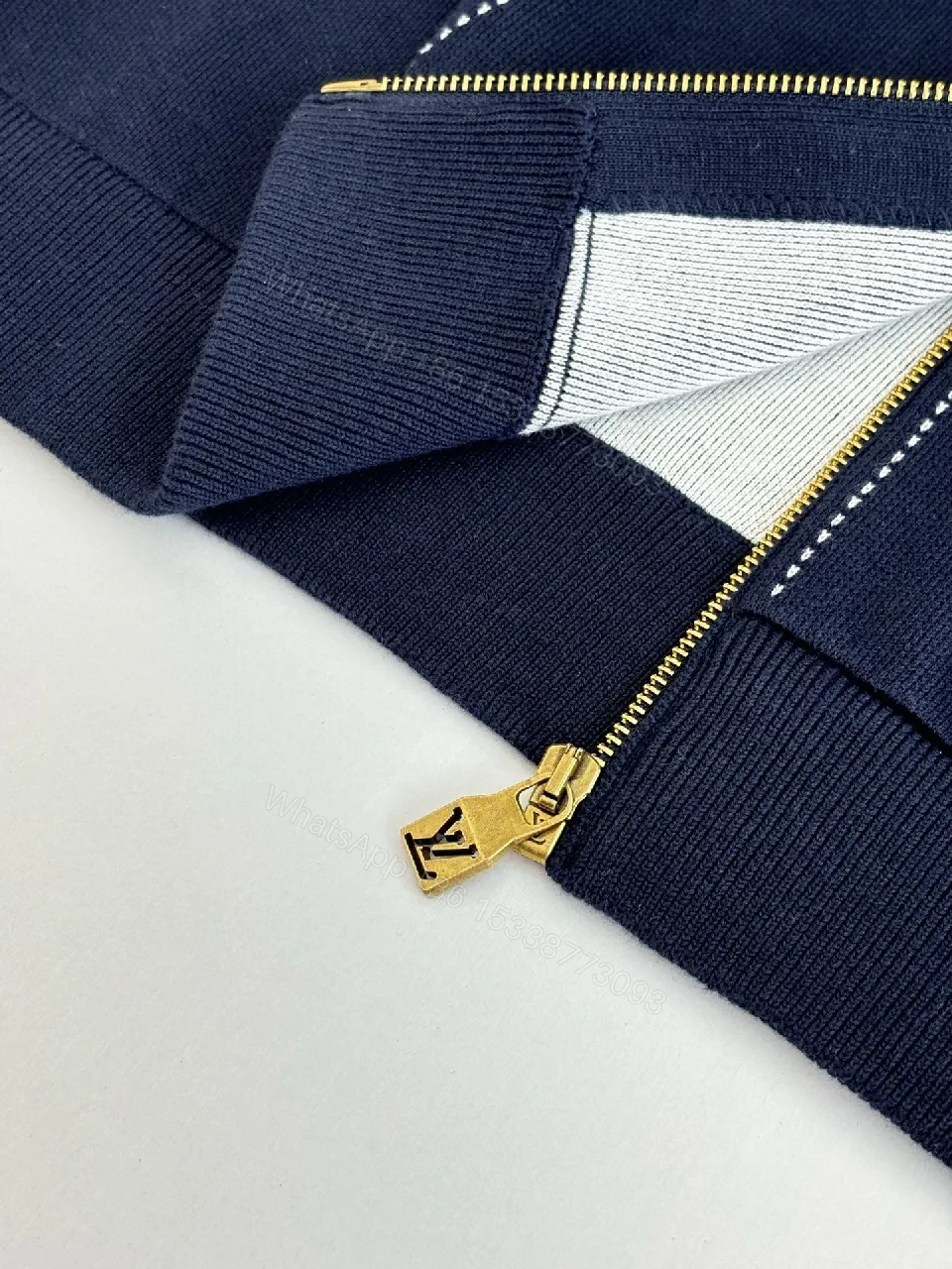 View 10 of Navy Corduroy Zip Hoodie with Luxury Logo Accent