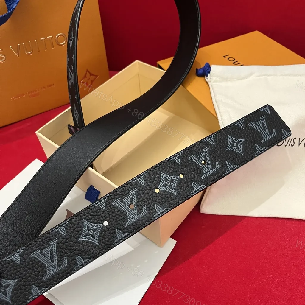 View 9 of Polished Leather Belt — Monogram Texture, Matte Buckle, Modern Style