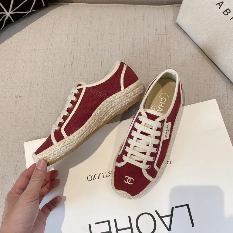 View 2 of Burgundy Chanel-Inspired Espadrille-Low Sneakers, Luxe Casual