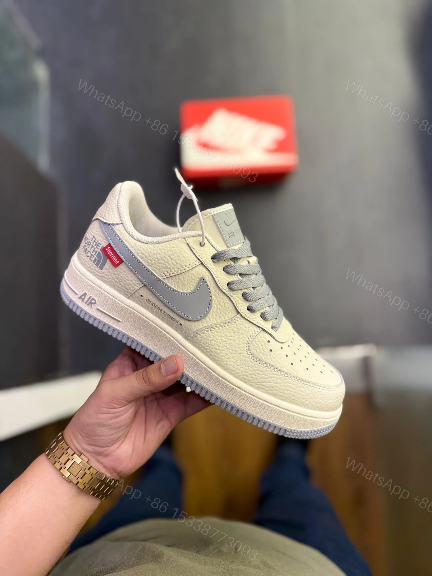 View 5 of FIRST COPY NIKE AIRFORCE NORTH FACE X SUPREME OFF WHITE