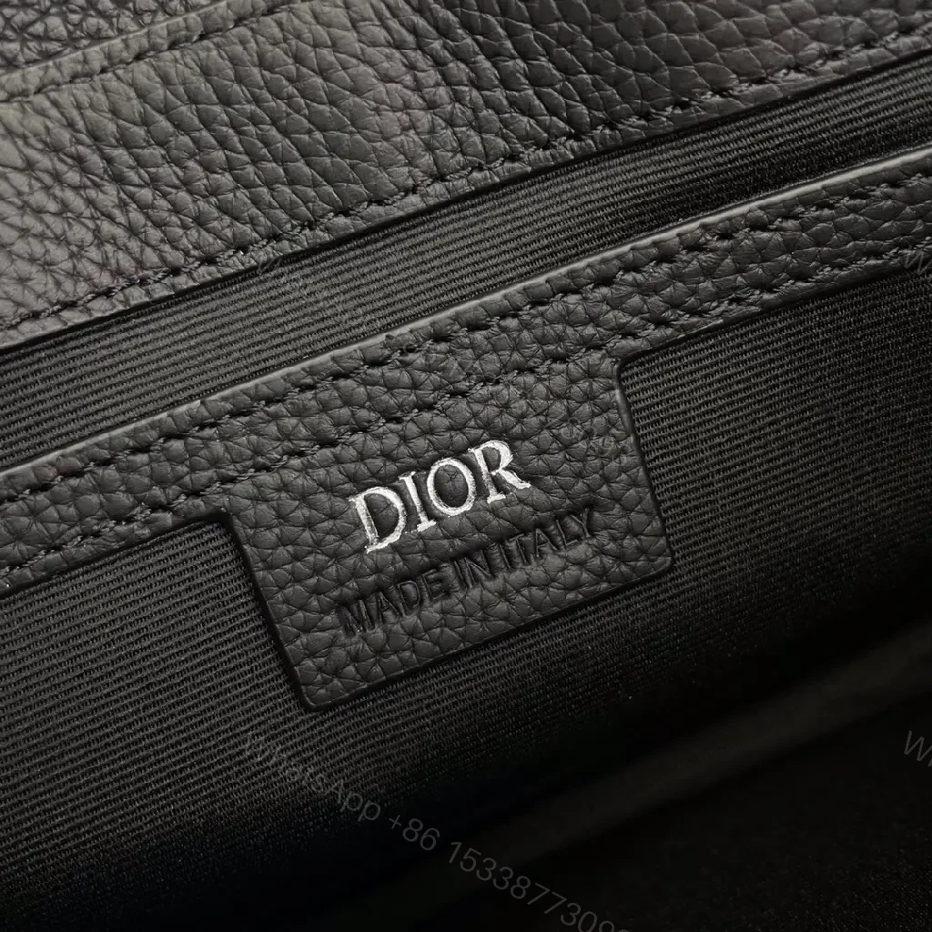 View 9 of Compact Black Leather Dior-Inspired Monogram Messenger Bag