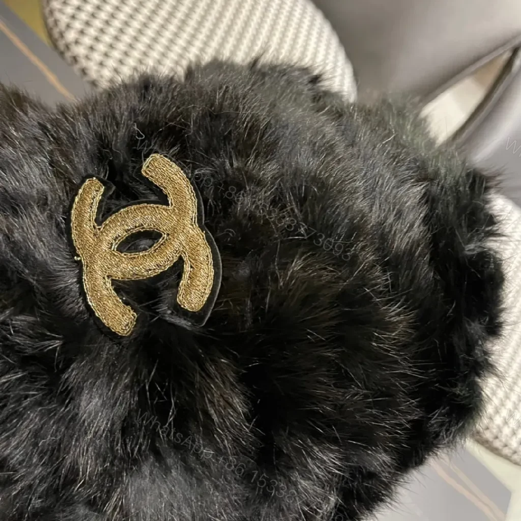 View 8 of Lux Fur-Trim Pom-Pom Bag Charm: Gold Emblem Accent