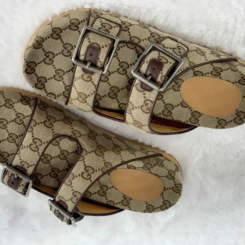 View 4 of GUCCI monogram canvas slide sandals