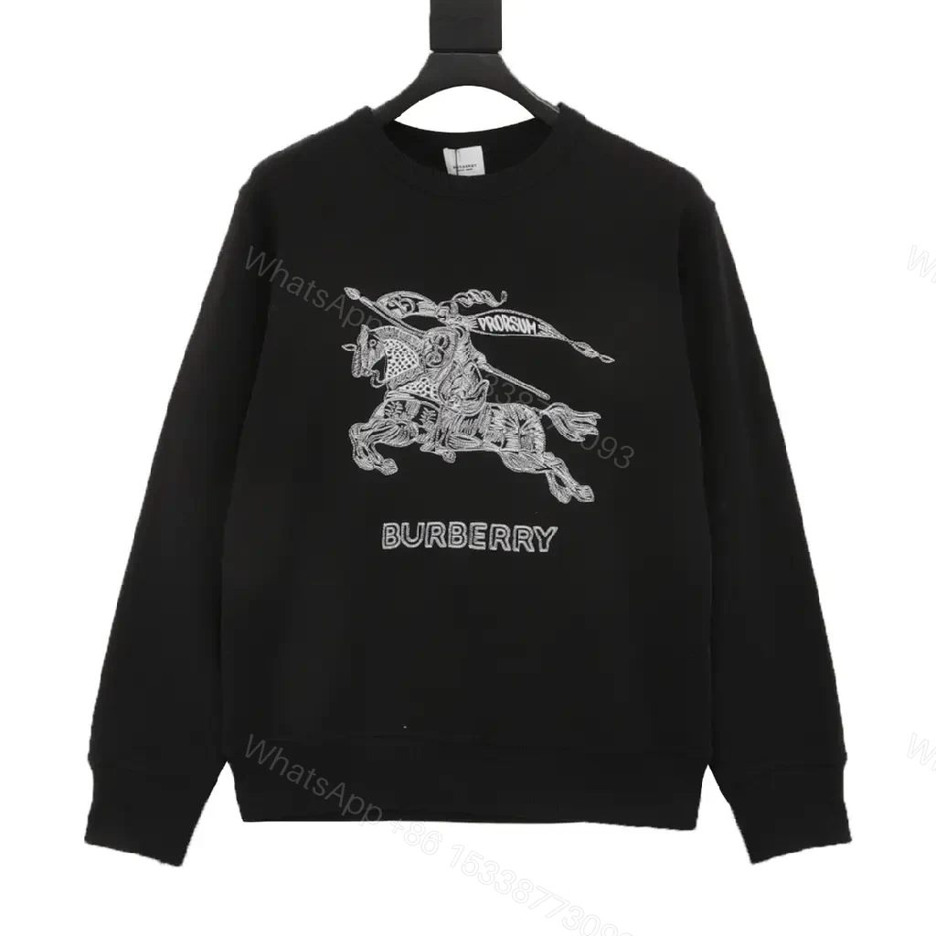 Black Knit Crewneck Sweatshirt with Silver Horse Motif — view 1