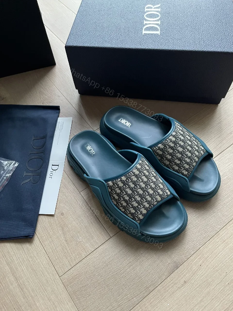 Teal-Monogram Textile Slides: Luxe Comfort Footbed — view 1