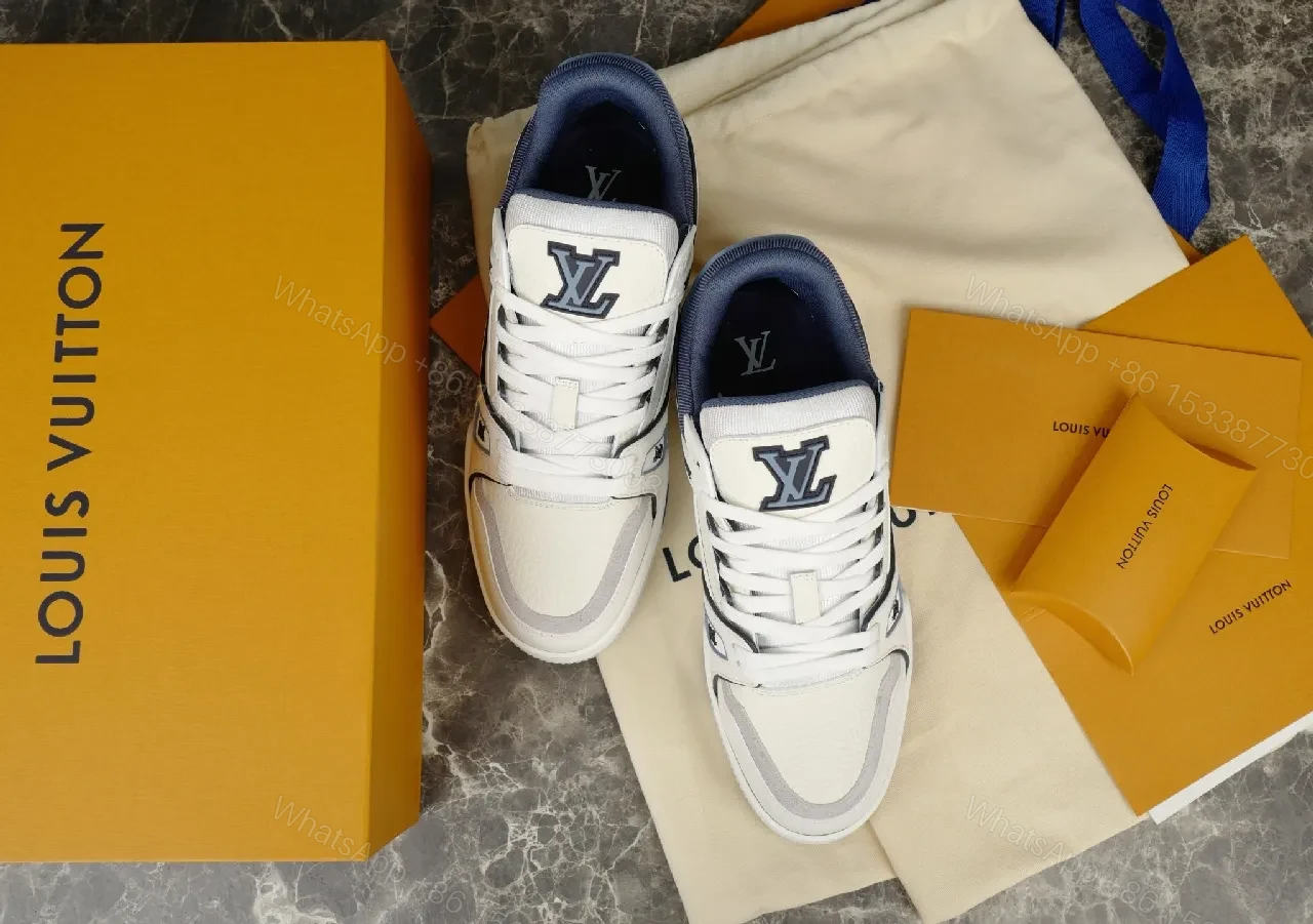 View 9 of Bright White Navy Lux Sneaker: Modern Comfort & Subtle LV-Inspired Details