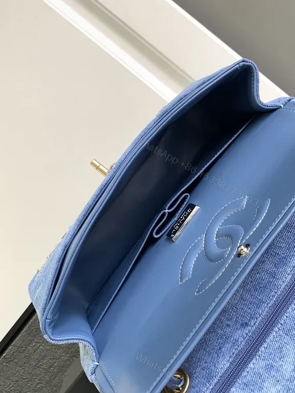 View 4 of Denim Chanel-Style Shoulder Bag: Luxe Beaded Texture Crossing Bag