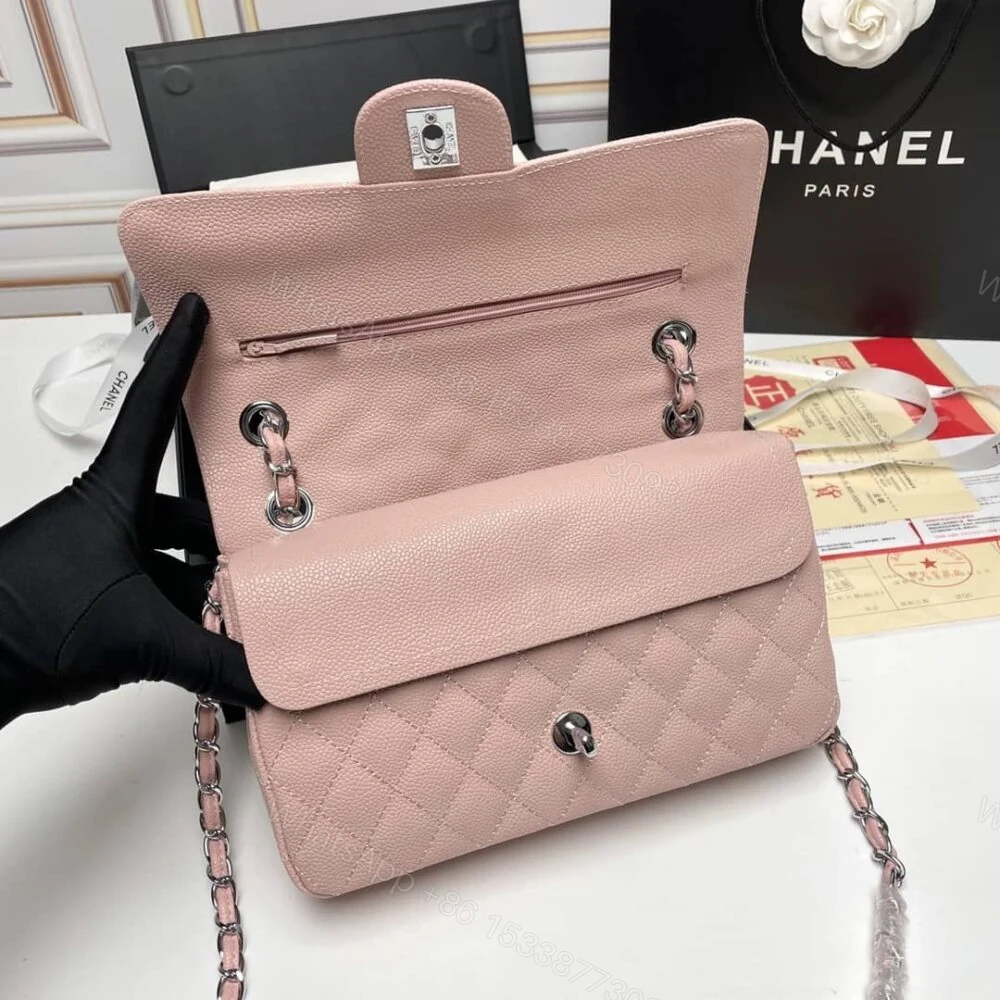 View 8 of Chanel Medium Classic Flap Bag Silver Hardware Pink 25Cm