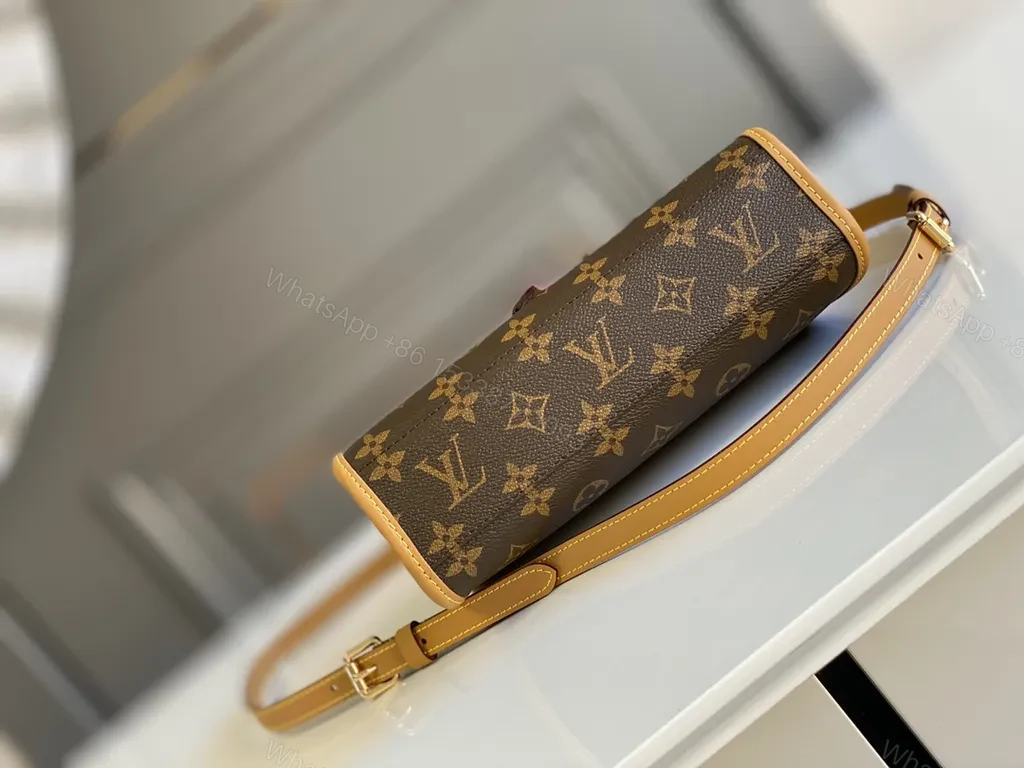View 6 of Louis Vuitton-inspired Monogram Crossbody with Tan Leather Trim