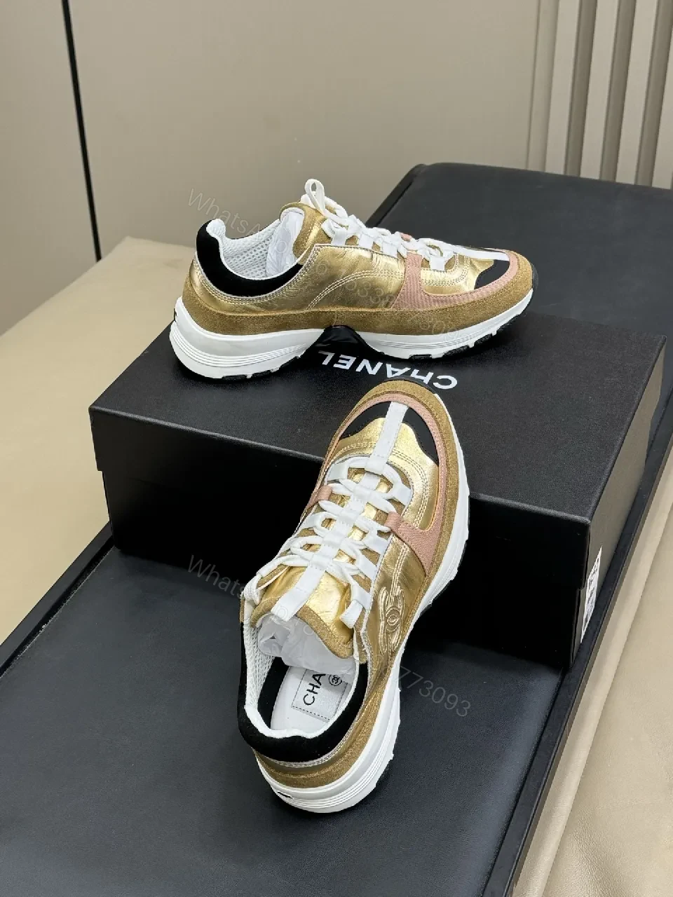 View 5 of Gold & Metallic Textured High-Tops with Couture Detail
