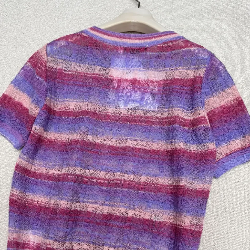 View 4 of Purple Knit Striped Short Sleeve Fashion Tee with Tie-Dye Style Product Type: Dior-inspired Knitwear