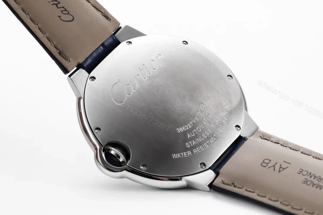 View 9 of JF Factory Cartier Ballon Bleu 42mm Blue Dial Stainless Steel Automatic Watch with Mississippi Alligator Leather Strap