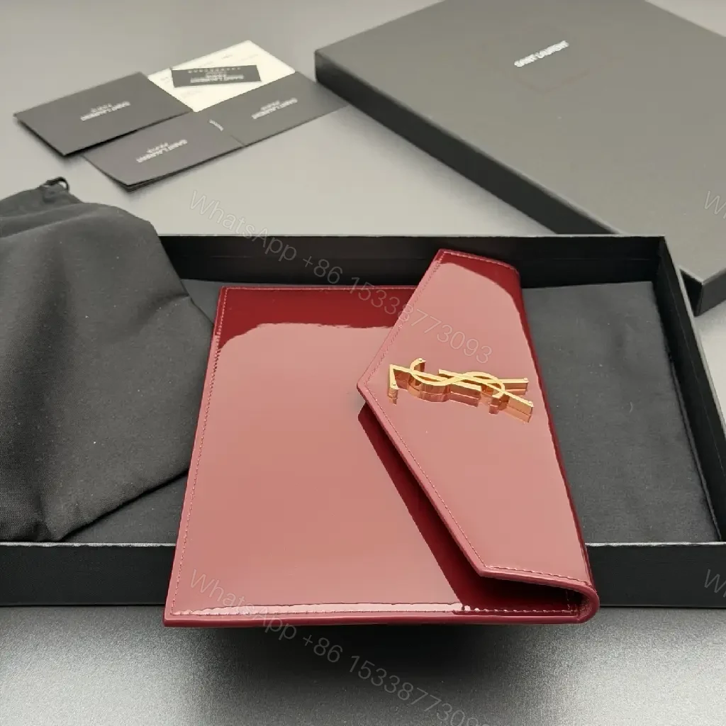 View 4 of Magenta Patent Envelope Clutch with Gold Monogram - Luxe Style