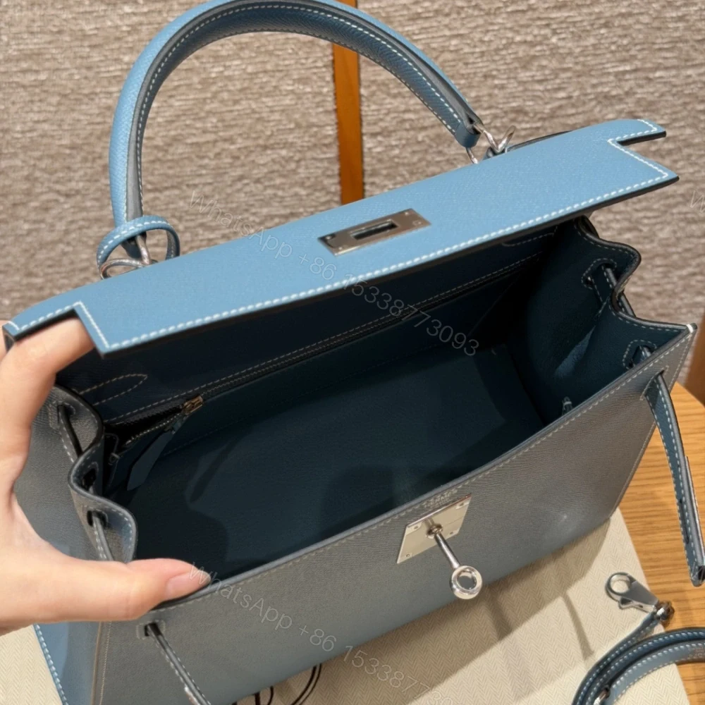 View 6 of 高仿Hermes*Kelly28系列H043130EP7C牛仔藍銀扣牛皮純手工