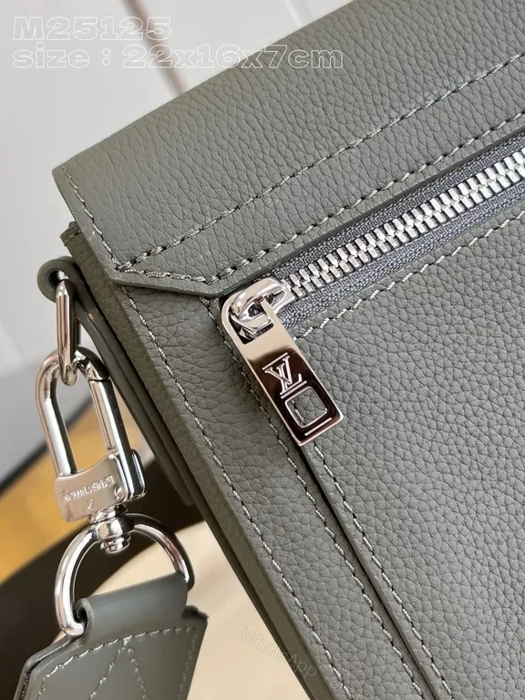 View 3 of Compact Luxe Crossbody with LV Monogram, Gray, Pebbled Leather, Everyday Style