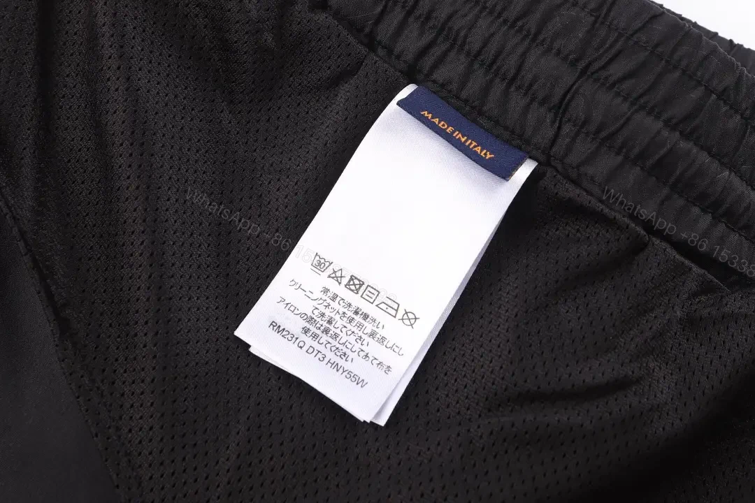 View 5 of Black Leather-Look Louis Vuitton Scan Shorts with Drawstring
