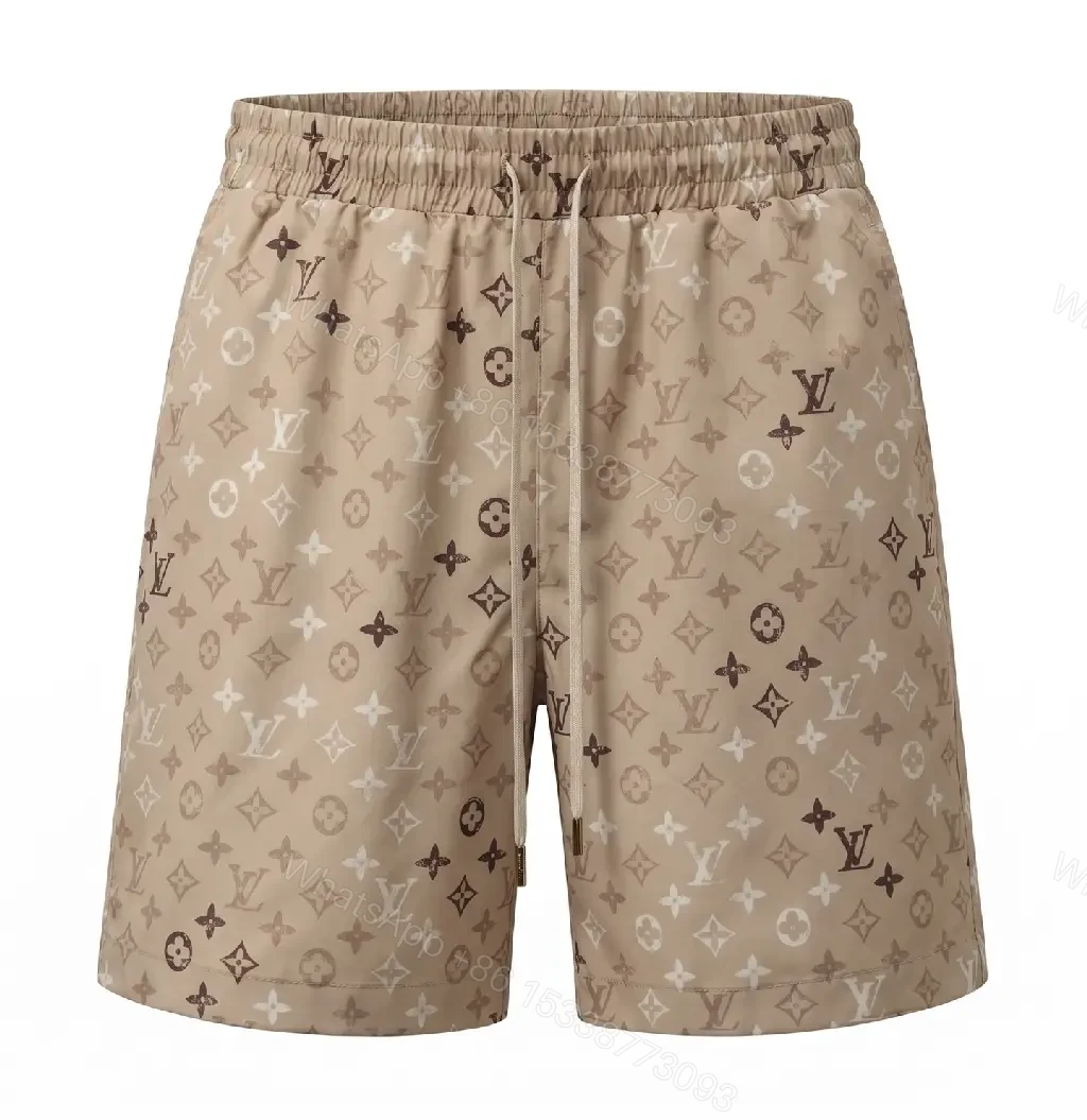 View 7 of Beige Monogram Print Drawstring Swim Shorts