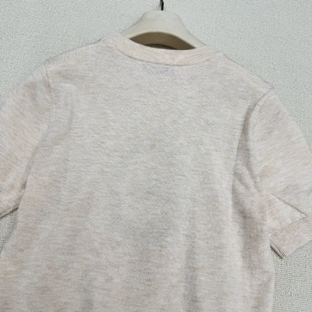 View 5 of Beige Cotton Knit Tee with Gold Crest Emblem