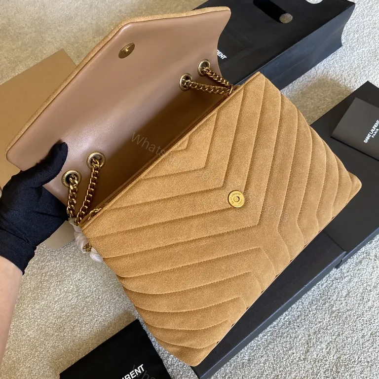 View 8 of Chic Suede Quilted Bag: Warm Neutral Chain Detail