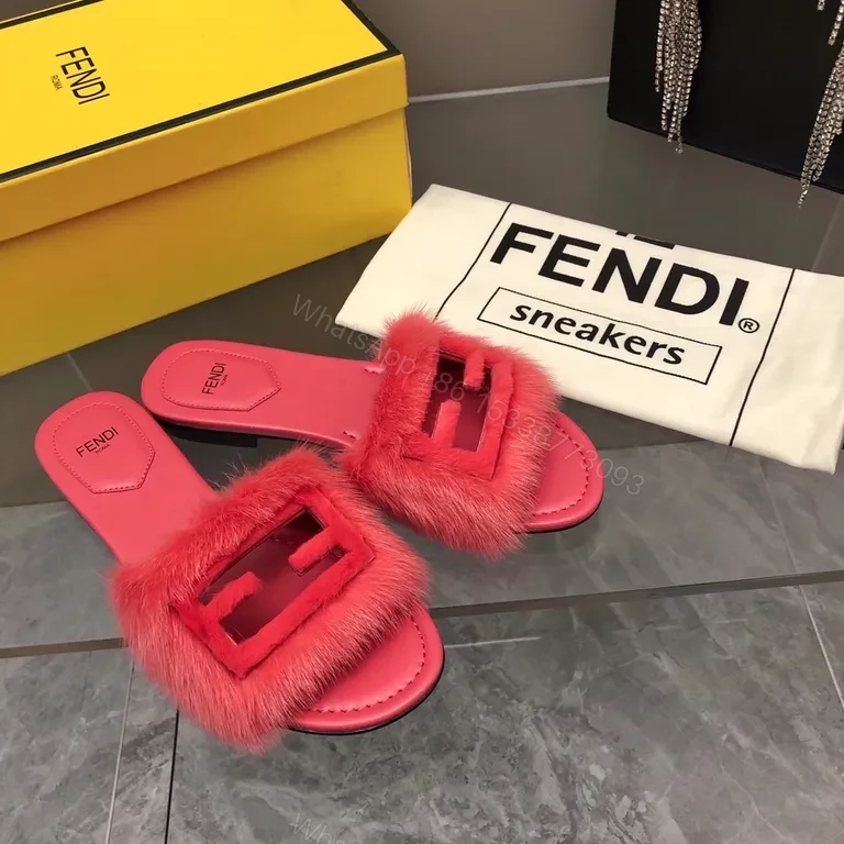 View 9 of Vibrant Pink Fur-Trim Slides: Luxe Comfort, Bold Designer Style