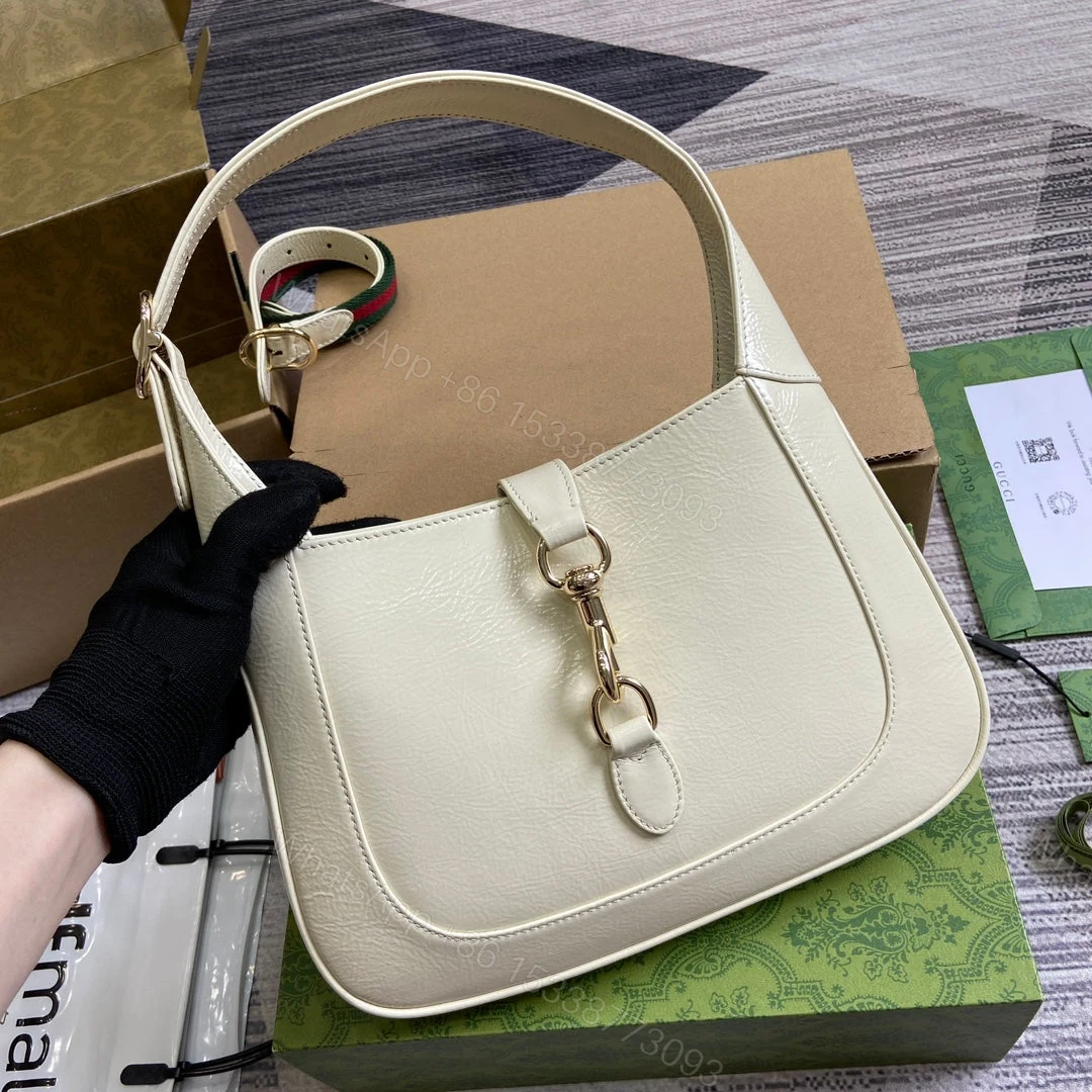 View 6 of JACKIE SMALL SHOULDER BAG 27 IN WHITE CRACKED LACQUER CALFSKIN GOLD HARDWARE