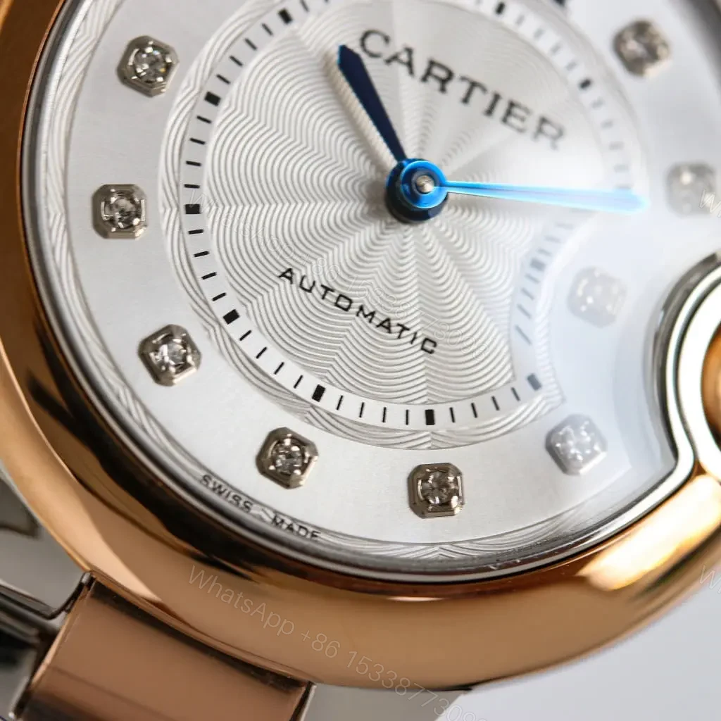 View 6 of TW Factory Cartier Two-Tone Stainless Steel and Rose Gold Automatic Watch with White Dial and Diamond Markers
