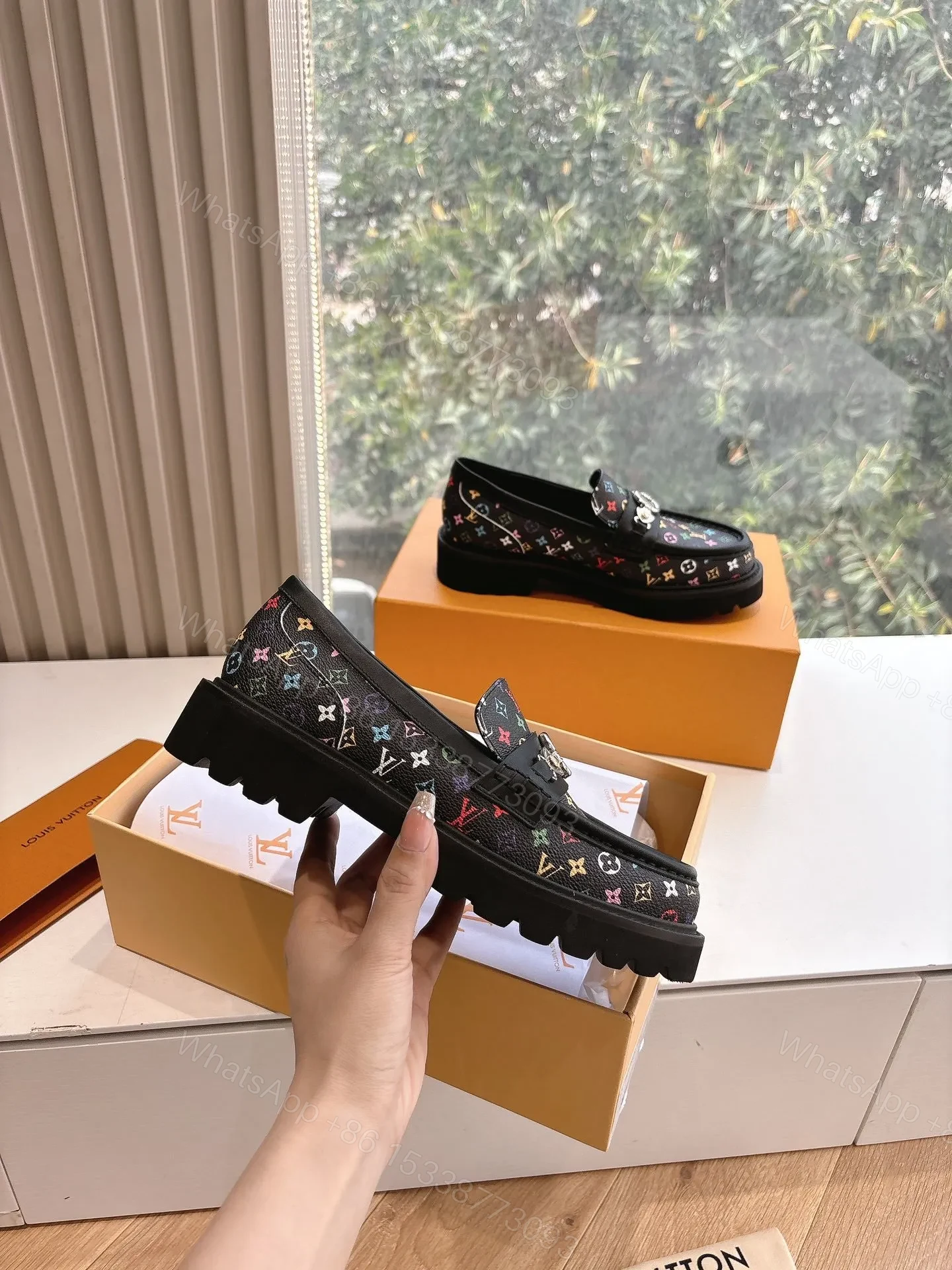 View 4 of LV Women Black Patterned Leather Loafers