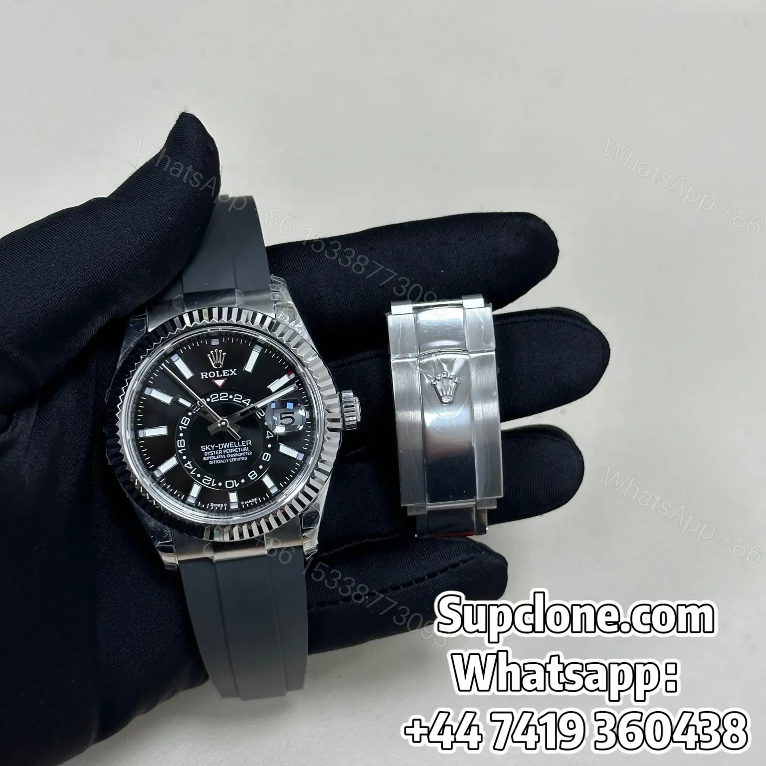 View 3 of Rolex Sky-Dweller 42mm Super Clone 1:1 – Black Dial Oysterflex Strap