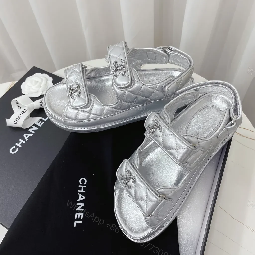 View 8 of Shimmer Silver Quilted Slides: Luxury Streetwear Sandals