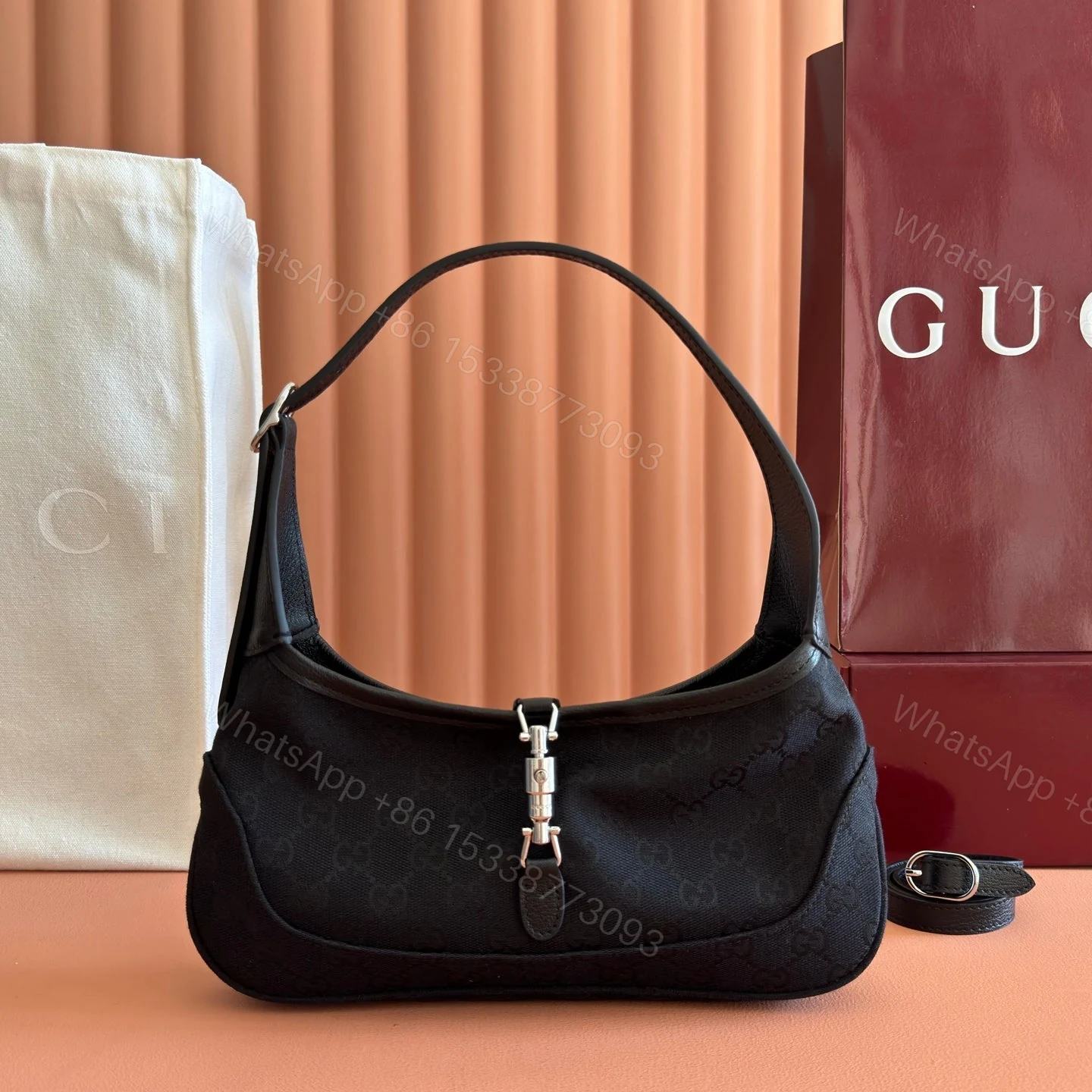 GUCCI 26S JACKIE SLIM SHOULDER BAG 27 IN BLACK CANVAS — view 1